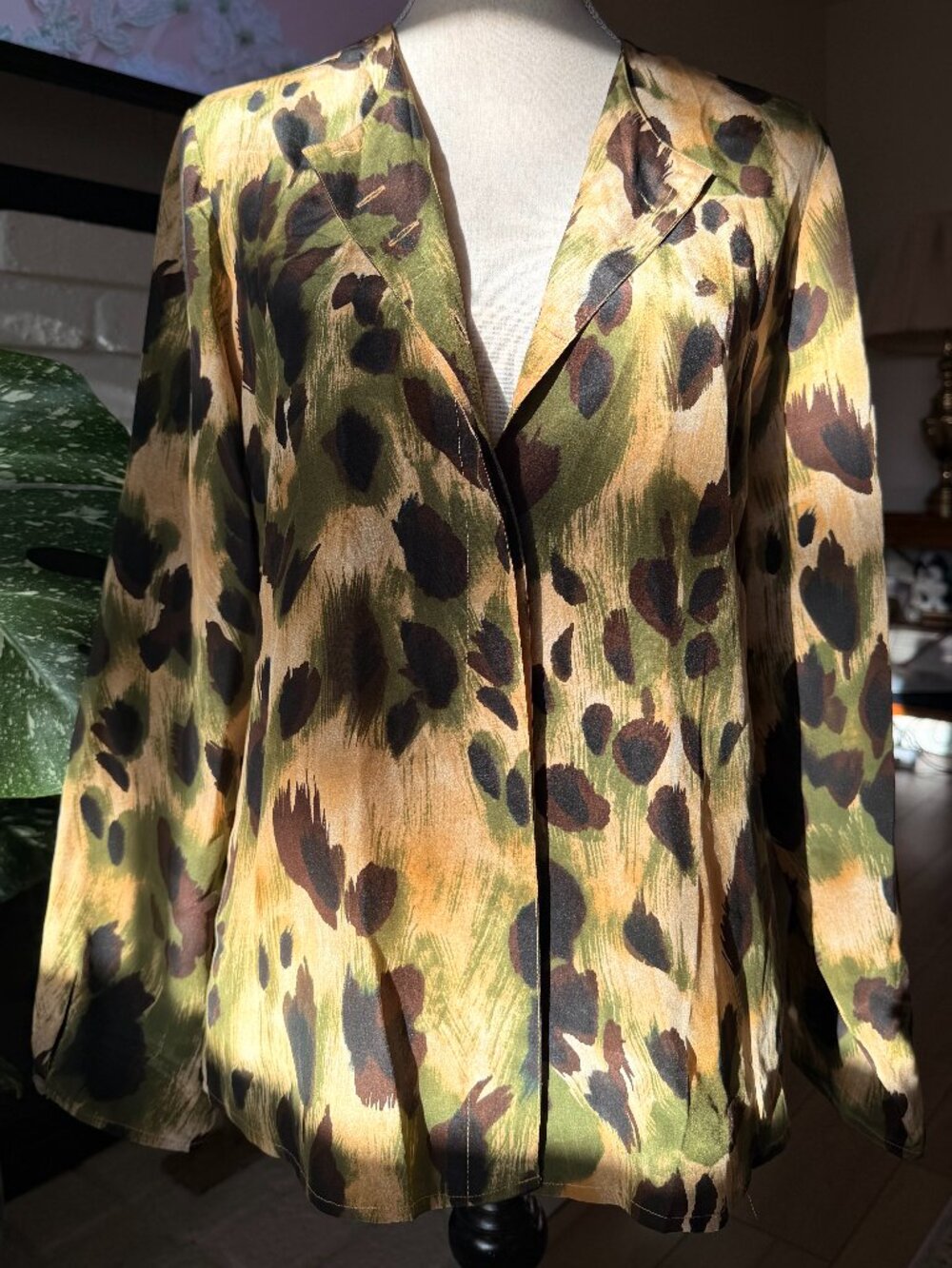 Vintage 100% Silk Blouse Animal Print Old Money Chic Statement